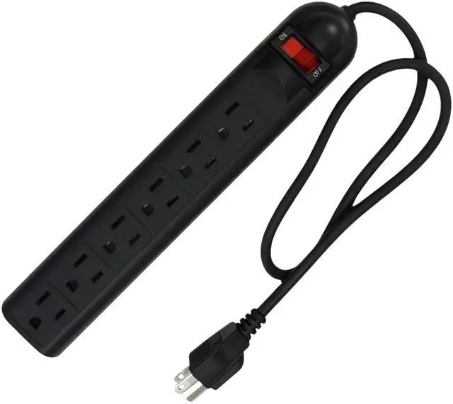 Main image of Power Strip Surge Protector with 6 Outlets, Portable Indoor Extension for Home and Office Use (2, Black)