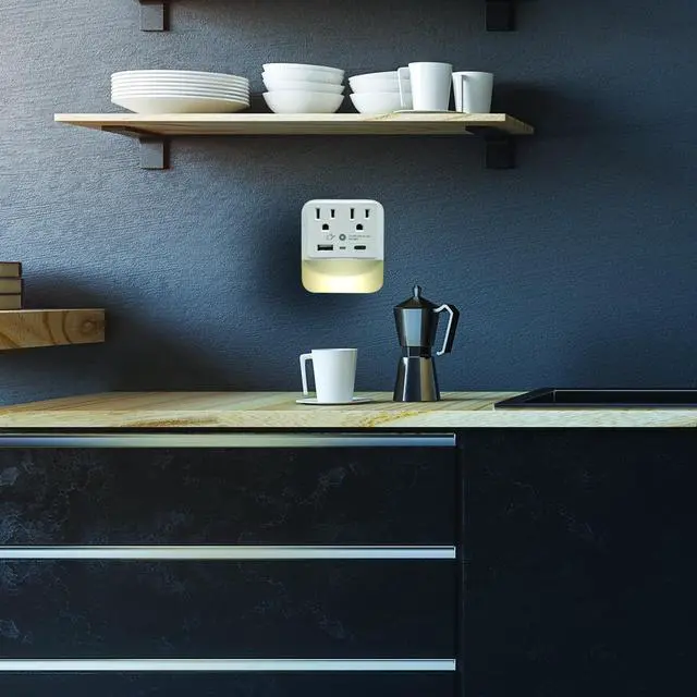 Alt view image 6 of 6 - 2 Outlet Extender with 1 USB-A & 1 USB-C with White Led Light - Multi Plug Outlet with 300 Joules Surge Protector - Multipurpose USB Outlet with 2.4A Fast Charging (White)