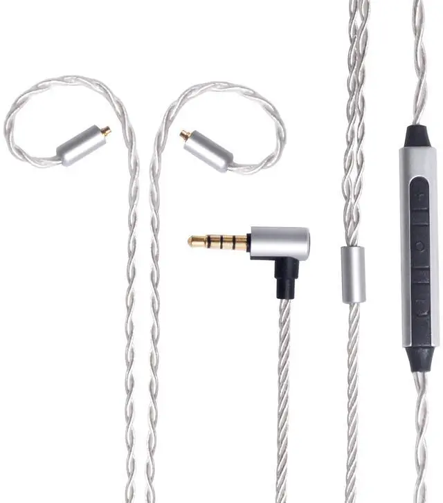 Main image of Earphone Upgrade Cable,MMCX Earbuds Replacement Cord,4 Cores OFC Silver Plated Earphones Audio Adapter with Mic for Shure SE215 SE315 SE535 (mmcx,Sliver,Mic)