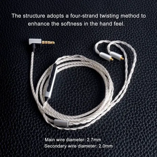Alt view image 2 of 6 - Earphone Upgrade Cable,MMCX Earbuds Replacement Cord,4 Cores OFC Silver Plated Earphones Audio Adapter with Mic for Shure SE215 SE315 SE535 (mmcx,Sliver,Mic)