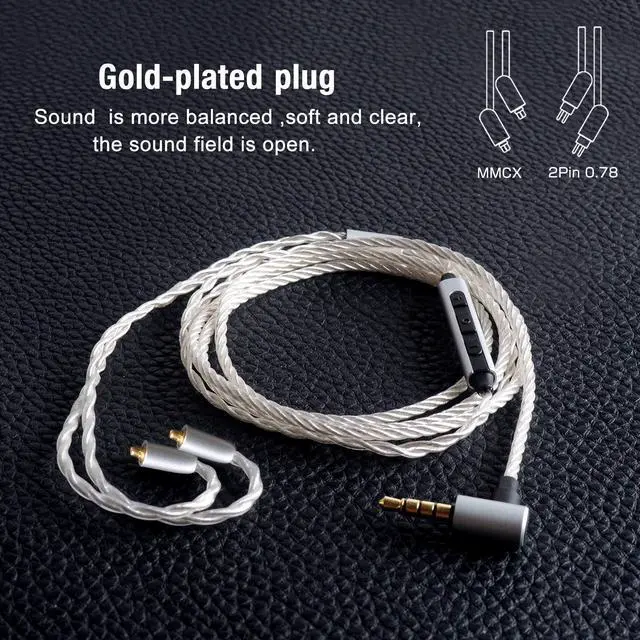 Alt view image 3 of 6 - Earphone Upgrade Cable,MMCX Earbuds Replacement Cord,4 Cores OFC Silver Plated Earphones Audio Adapter with Mic for Shure SE215 SE315 SE535 (mmcx,Sliver,Mic)