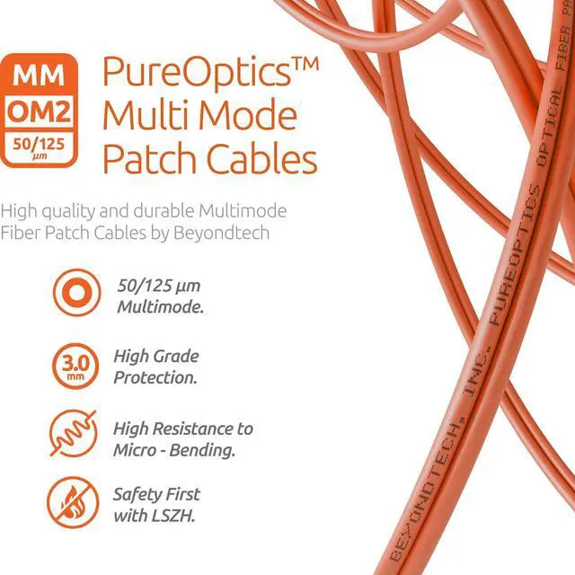Alt view image 5 of 6 - 1m (3.28ft) LC to SC Fiber Patch Cable UPC Multimode Duplex Fiber Optic Cable 50/125µm core, Compatible with OM2 LSZH PUREOptics Series