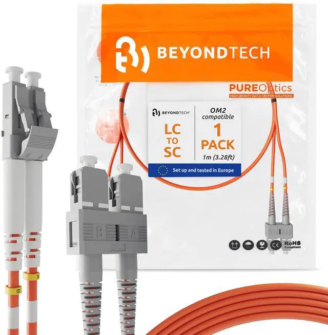 Main image of 1m (3.28ft) LC to SC Fiber Patch Cable UPC Multimode Duplex Fiber Optic Cable 50/125µm core, Compatible with OM2 LSZH PUREOptics Series