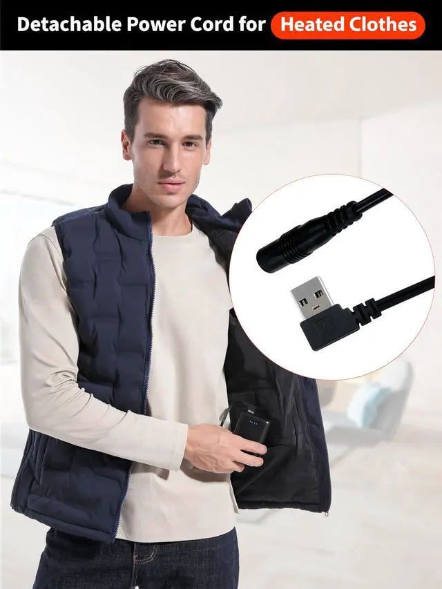 Alt view image 4 of 5 - 2pcs Short USB Cables, USB Cable Detachable Power Cord for Heated Clothes/Jacket/Vest/Sweater/Thermal Underwear Portable 5V Power Wire