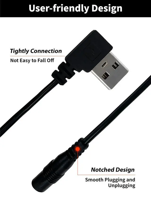 Alt view image 5 of 5 - 2pcs Short USB Cables, USB Cable Detachable Power Cord for Heated Clothes/Jacket/Vest/Sweater/Thermal Underwear Portable 5V Power Wire