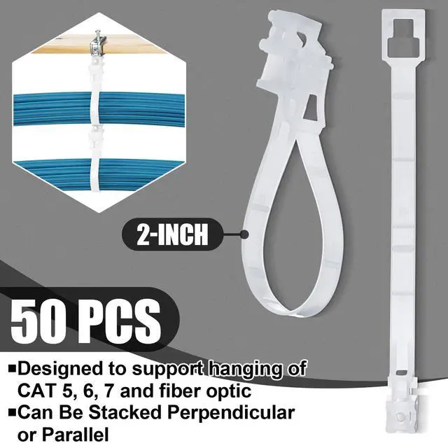 Alt view image 2 of 6 - 50 Pcs 2" Loop Cable Hangers, UV Rated Loop Cable Rings Hooks Holders for Beam Clamps Communications Wire Support Management
