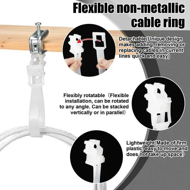 Alt view image 4 of 6 - 50 Pcs 2" Loop Cable Hangers, UV Rated Loop Cable Rings Hooks Holders for Beam Clamps Communications Wire Support Management