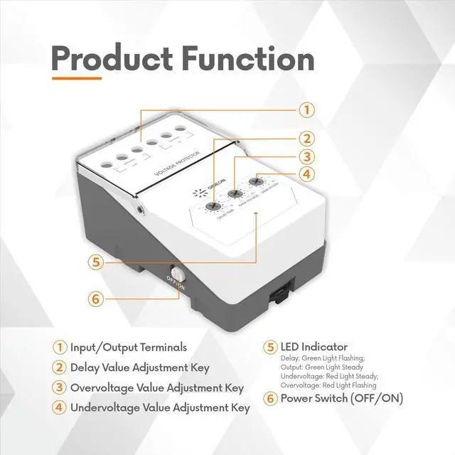 Alt view image 5 of 6 - Wiring Heavy Duty Surge Protector for Air Conditioning Inverter Mini Split, 2100J Adjustable Voltage & Delay Time, Protects Against Brownouts and Spikes for Refrigerator, 220V 30A 6600W