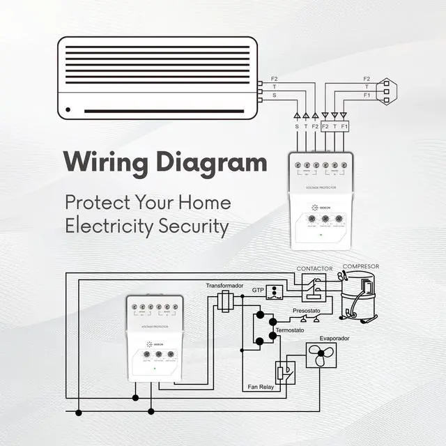 Alt view image 4 of 6 - Wiring Heavy Duty Surge Protector for Air Conditioning Inverter Mini Split, 2100J Adjustable Voltage & Delay Time, Protects Against Brownouts and Spikes for Refrigerator, 220V 30A 6600W