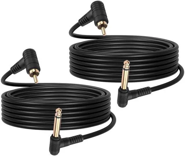 Main image of 2PCS 90 Degree RCA to 6.35 Audio Cable, Gold Plated Angle RCA Male to 90 Degree 1/4 Inch Male TS Audio Adapter Cable for Guitar,Amplifiers,Speaker -6.5FT