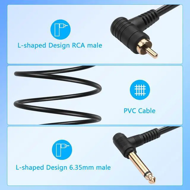 Alt view image 2 of 6 - 2PCS 90 Degree RCA to 6.35 Audio Cable, Gold Plated Angle RCA Male to 90 Degree 1/4 Inch Male TS Audio Adapter Cable for Guitar,Amplifiers,Speaker -6.5FT
