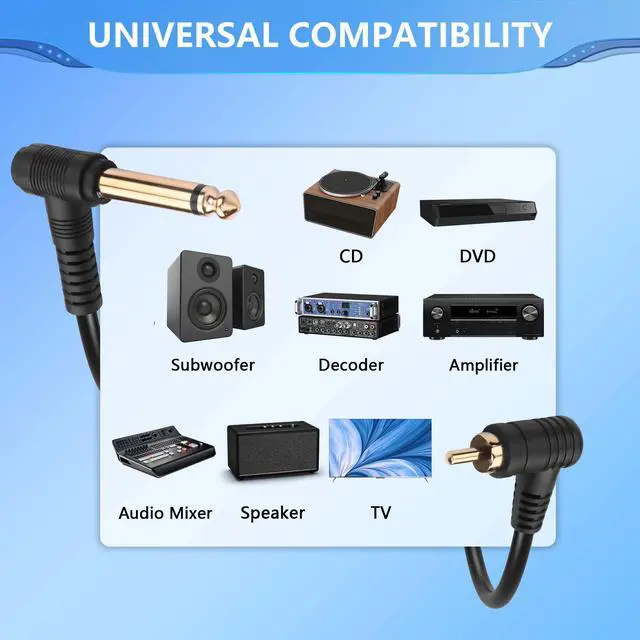 Alt view image 4 of 6 - 2PCS 90 Degree RCA to 6.35 Audio Cable, Gold Plated Angle RCA Male to 90 Degree 1/4 Inch Male TS Audio Adapter Cable for Guitar,Amplifiers,Speaker -6.5FT