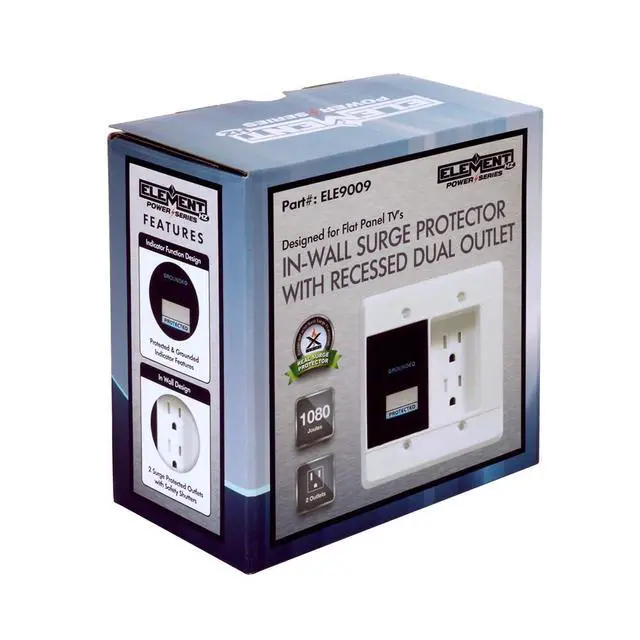 Alt view image 5 of 5 - Element-Hz Power Series in-Wall Surge Protector w/Recessed Dual Outlet, 1080 Joules