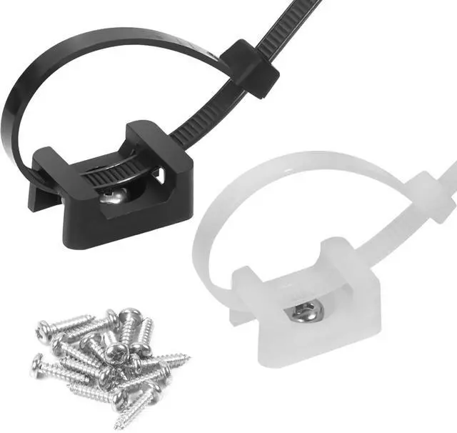 Main image of 75 Pcs Cable Zip Ties Base Saddle Type Mounts with 6 Inch & 0.19 Inch Cable Ties and Stainless steel Screw, Anchor Wire Cable Clips Organizer Holders Clamps fasteners (Black/White)