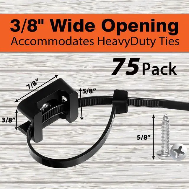 Alt view image 2 of 7 - 75 Pcs Cable Zip Ties Base Saddle Type Mounts with 6 Inch & 0.19 Inch Cable Ties and Stainless steel Screw, Anchor Wire Cable Clips Organizer Holders Clamps fasteners (Black/White)