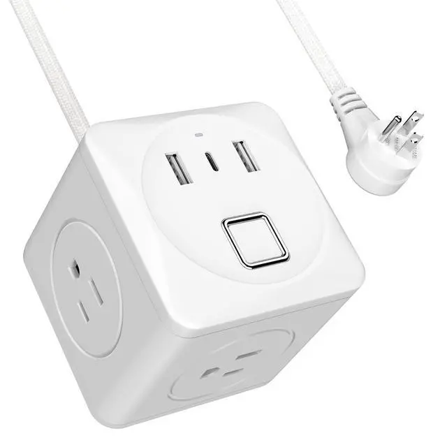 Main image of Cube Power Strip with 2 USB & 1 USB-C, 3-Outlet Compact Travel Power Strip with 6 Ft Braided Cord & Individual Switches, 1250W Desk Power Cube for Home Office Hotel Cruise Essentials