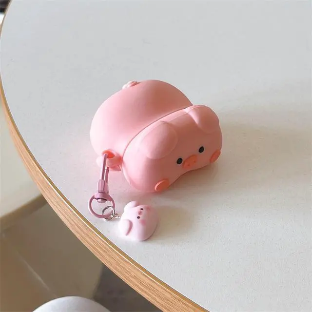 Alt view image 2 of 7 - Case Compatible with 2024 Airpods 4, 3D Cute Kawaii Pig Design Earbuds Cover, Pink Lying Piggy Portable Accessories Soft Silicone Wireless Earphone Shockproof Protector with Pendant
