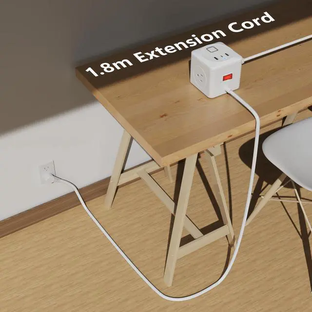 Alt view image 5 of 7 - Cube Power Strip with 2 USB & 1 USB-C, 3-Outlet Compact Travel Power Strip with 6 Ft Braided Cord & Individual Switches, 1250W Desk Power Cube for Home Office Hotel Cruise Essentials