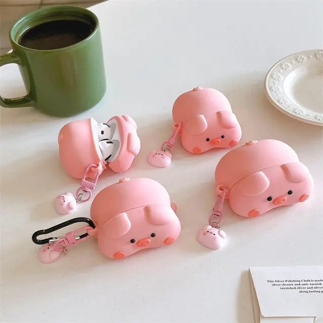 Alt view image 3 of 7 - Case Compatible with 2024 Airpods 4, 3D Cute Kawaii Pig Design Earbuds Cover, Pink Lying Piggy Portable Accessories Soft Silicone Wireless Earphone Shockproof Protector with Pendant