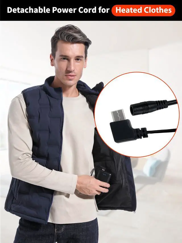 Alt view image 2 of 5 - 2pcs Short Type C Cables, Type C Cable Detachable Power Cord for Heated Clothes/Jacket/Vest/Sweater/Thermal Underwear Portable 5V Power Wire