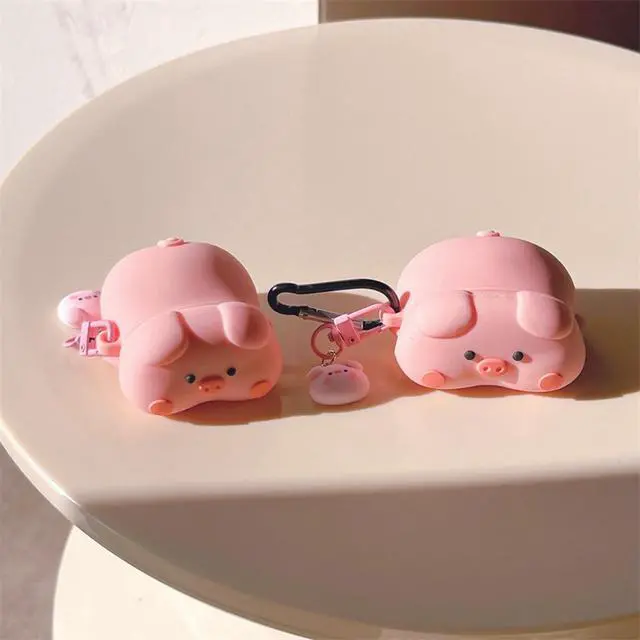 Alt view image 5 of 7 - Case Compatible with 2024 Airpods 4, 3D Cute Kawaii Pig Design Earbuds Cover, Pink Lying Piggy Portable Accessories Soft Silicone Wireless Earphone Shockproof Protector with Pendant