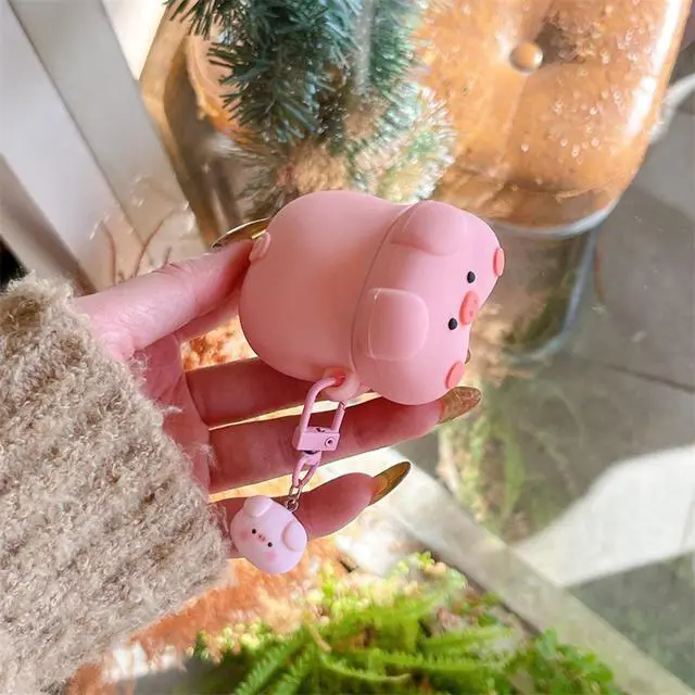Alt view image 7 of 7 - Case Compatible with 2024 Airpods 4, 3D Cute Kawaii Pig Design Earbuds Cover, Pink Lying Piggy Portable Accessories Soft Silicone Wireless Earphone Shockproof Protector with Pendant