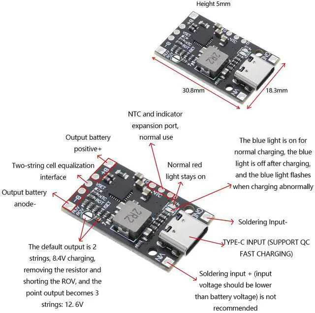 Alt view image 4 of 7 - 2PCS 2S 3S BMS Charger Protection Board 30.8x18.3x5mm Lithium Battery Boost Charging Module Suitable for Lithium or Lithium Polymer Batteries
