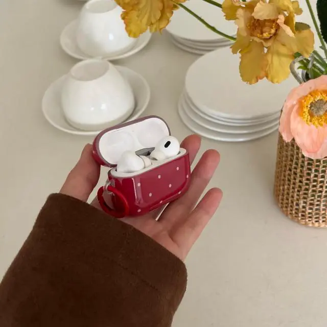 Alt view image 6 of 6 - White Polka Dot Red Case with Lock for Airpods Pro 2 Gen,Vintage Aesthetic Pattern Stylish Luxury Trendy Retro Girls Women Protective Cover for Airpod Pro 2 Genetatio