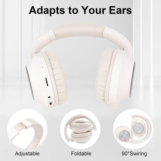 Alt view image 5 of 6 - Over Ear Wireless Bluetooth Headphones, Foldable HiFi Stereo Headphones with 20H Playtime, Bluetooth 5.3, FM/TF, LED Lights for Cellphone Home NX400, White