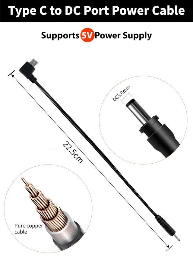 Alt view image 3 of 5 - 2pcs Short Type C Cables, Type C Cable Detachable Power Cord for Heated Clothes/Jacket/Vest/Sweater/Thermal Underwear Portable 5V Power Wire