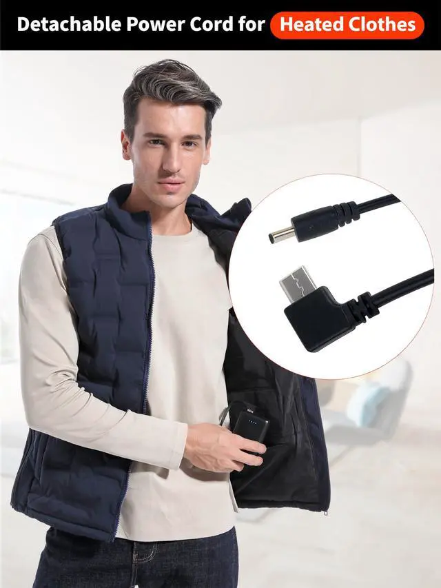 Alt view image 4 of 5 - 2pcs Short Type C Cables, Type C Cable Detachable Power Cord for Heated Clothes/Jacket/Vest/Sweater/Thermal Underwear Portable 5V Power Wire