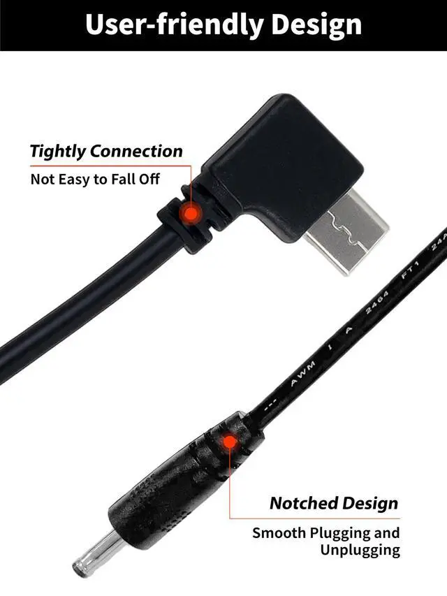 Alt view image 5 of 5 - 2pcs Short Type C Cables, Type C Cable Detachable Power Cord for Heated Clothes/Jacket/Vest/Sweater/Thermal Underwear Portable 5V Power Wire