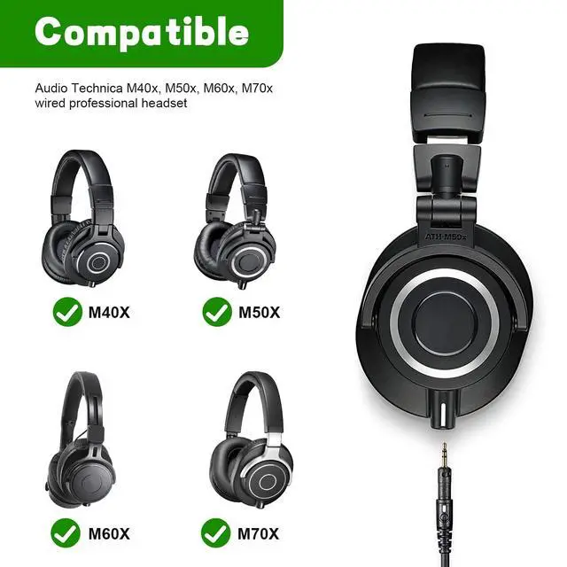 Alt view image 4 of 6 - ATH-M50x Replacement Cable, Audio Cable Compatible with Audio Technica ATH-M50xATH-M40xATH-M70xATH-M60x Coiled AUX Headphone Extension Cable with 6.35mm(1/4") Adapter(4ft extends to 10ft)