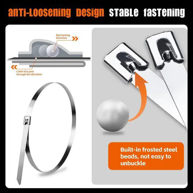 Alt view image 4 of 7 - 24 Inch Metal Cable Zip Ties, Stainless Steel Zip Ties Long,500 Lbs Heavy Duty Self-Locking Strap Ties, Steel Cable Tie, 40 PCS Strength for Exhaust Wrap, Garden Ties, UV Resistant Cable Ties