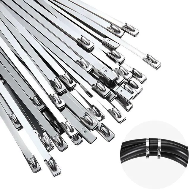 Main image of 24 Inch Metal Cable Zip Ties, Stainless Steel Zip Ties Long,500 Lbs Heavy Duty Self-Locking Strap Ties, Steel Cable Tie, 40 PCS Strength for Exhaust Wrap, Garden Ties, UV Resistant Cable Ties