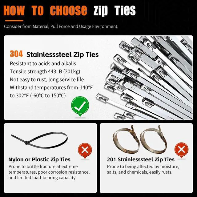 Alt view image 3 of 7 - 24 Inch Metal Cable Zip Ties, Stainless Steel Zip Ties Long,500 Lbs Heavy Duty Self-Locking Strap Ties, Steel Cable Tie, 40 PCS Strength for Exhaust Wrap, Garden Ties, UV Resistant Cable Ties