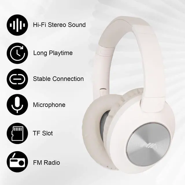 Alt view image 2 of 6 - Over Ear Wireless Bluetooth Headphones, Foldable HiFi Stereo Headphones with 20H Playtime, Bluetooth 5.3, FM/TF, LED Lights for Cellphone Home NX400, White