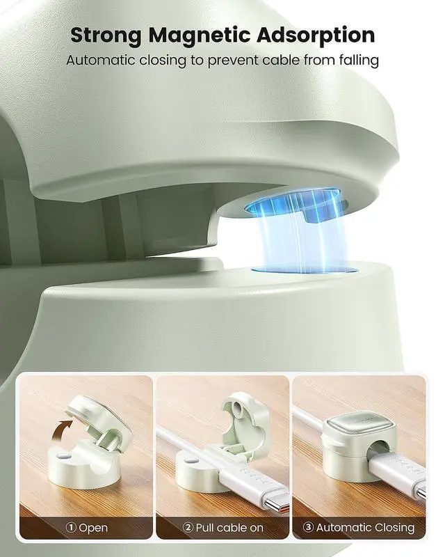 Alt view image 4 of 6 - 12 Pack Magnetic Cable Clips Cord Organizer & Holder, Adhesive Cable Management, Wire Holder for USB Charging Cables, Ideal for Home, Office, Car, Desk, and Nightstand-Green