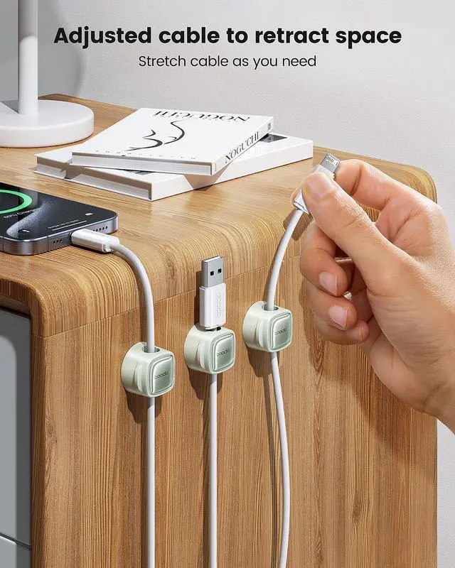 Alt view image 2 of 6 - 12 Pack Magnetic Cable Clips Cord Organizer & Holder, Adhesive Cable Management, Wire Holder for USB Charging Cables, Ideal for Home, Office, Car, Desk, and Nightstand-Green