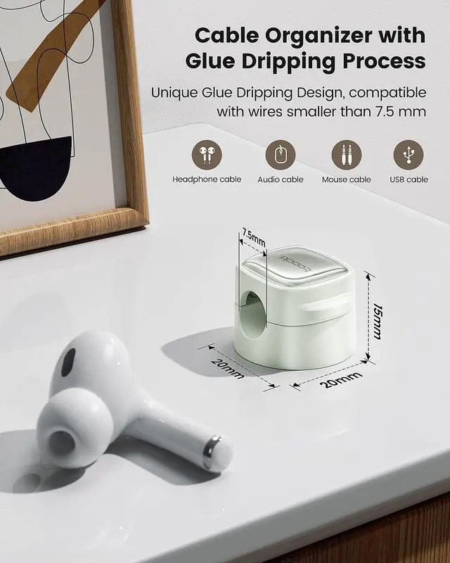 Alt view image 3 of 6 - 12 Pack Magnetic Cable Clips Cord Organizer & Holder, Adhesive Cable Management, Wire Holder for USB Charging Cables, Ideal for Home, Office, Car, Desk, and Nightstand-Green