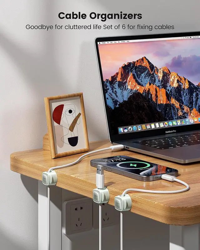 Alt view image 5 of 6 - 12 Pack Magnetic Cable Clips Cord Organizer & Holder, Adhesive Cable Management, Wire Holder for USB Charging Cables, Ideal for Home, Office, Car, Desk, and Nightstand-Green
