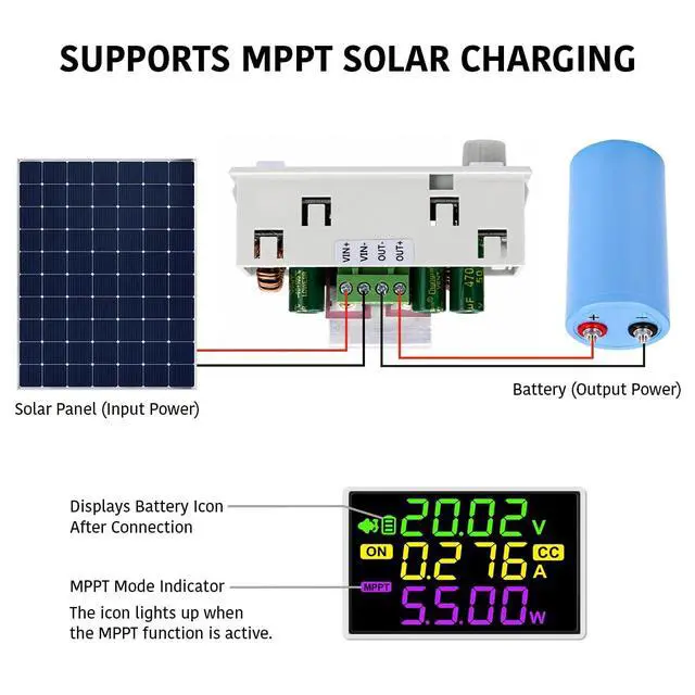 Alt view image 4 of 7 - 60W DC Boost Buck Converter, CC CV CP Solar Charging Power Module | 5A Adjustable DC-DC Voltage Regulator for Solar Panel Lab Power Supply DIY, 6-36V to 0-36V with MPPT Solar Charging