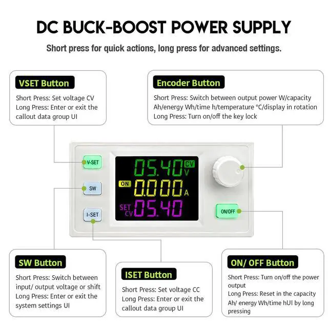Alt view image 2 of 7 - 60W DC Boost Buck Converter, CC CV CP Solar Charging Power Module | 5A Adjustable DC-DC Voltage Regulator for Solar Panel Lab Power Supply DIY, 6-36V to 0-36V with MPPT Solar Charging