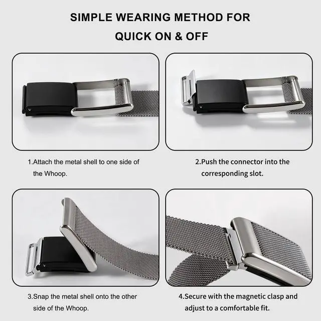 Alt view image 6 of 7 - Milanese Stainless Steel Band Compatible with WHOOP 5.0, One, Peak, Life Lightweight Magnetic Breathable Metal Replacement Strap & Fully Adjustable Wristband