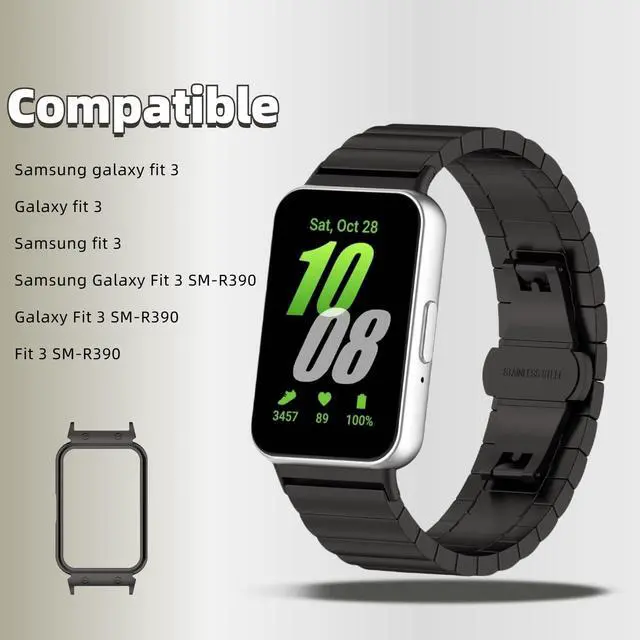 Alt view image 2 of 6 - Metal Strap Compatible with Samsung Galaxy Fit 3 SM-R390, Thin Light Stainless Steel Band with Buckle Protective Cover for Galaxy Fit 3