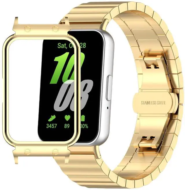 Main image of Metal Strap Compatible with Samsung Galaxy Fit 3 SM-R390, Thin Light Stainless Steel Band with Buckle Protective Cover for Galaxy Fit 3