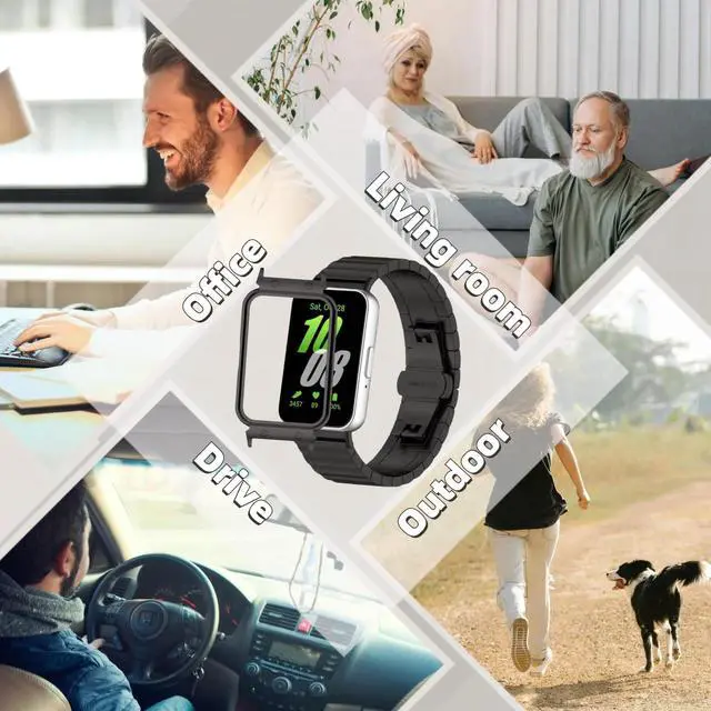 Alt view image 6 of 6 - Metal Strap Compatible with Samsung Galaxy Fit 3 SM-R390, Thin Light Stainless Steel Band with Buckle Protective Cover for Galaxy Fit 3
