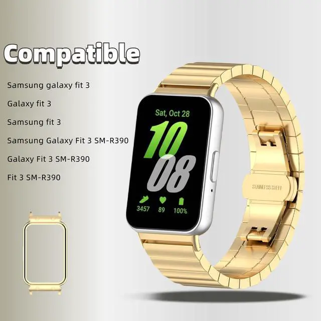 Alt view image 2 of 6 - Metal Strap Compatible with Samsung Galaxy Fit 3 SM-R390, Thin Light Stainless Steel Band with Buckle Protective Cover for Galaxy Fit 3