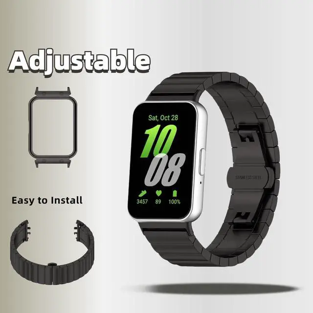 Alt view image 5 of 6 - Metal Strap Compatible with Samsung Galaxy Fit 3 SM-R390, Thin Light Stainless Steel Band with Buckle Protective Cover for Galaxy Fit 3