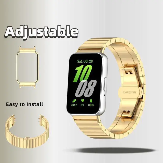 Alt view image 5 of 6 - Metal Strap Compatible with Samsung Galaxy Fit 3 SM-R390, Thin Light Stainless Steel Band with Buckle Protective Cover for Galaxy Fit 3